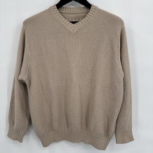 Bogner V-neck Sweater Women Size 12 Cotton Blend Beige Chunky Minimalist